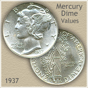 1937 proof Mercury dime showing mirror-like polished fields and frosted design elements with cameo contrast on Liberty's portrait and fasces